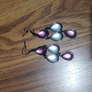 Beautiful purple white stone chandelier earrings dangle NWOT